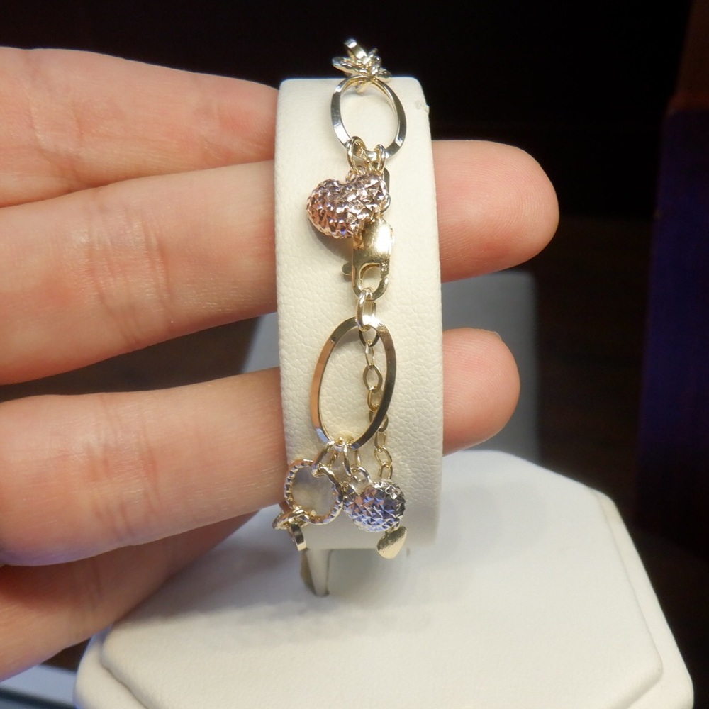 NEW 14k  gold tricolor charm bracelet 7”